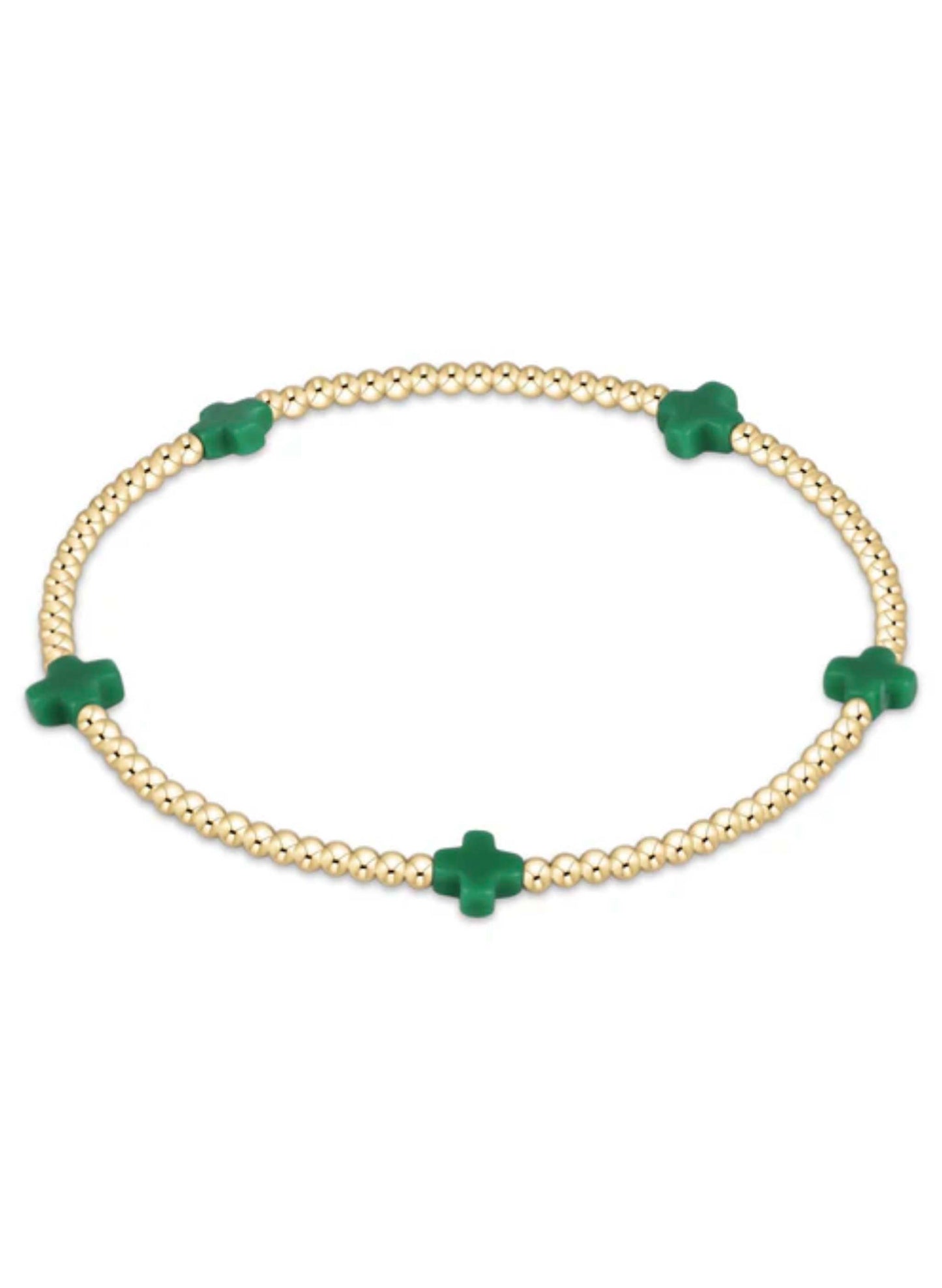 enewton design Enewton - Signature Cross Small Gold Pattern 2mm Bead Bracelet - Emerald available at The Good Life Boutique