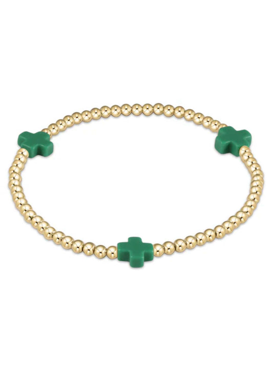 enewton design Enewton - Signature Cross Gold Pattern 3mm Bead Bracelet - Emerald available at The Good Life Boutique