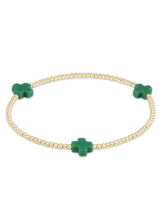 enewton design Enewton - Signature Cross Gold Pattern 2mm Bead Bracelet - Emerald available at The Good Life Boutique