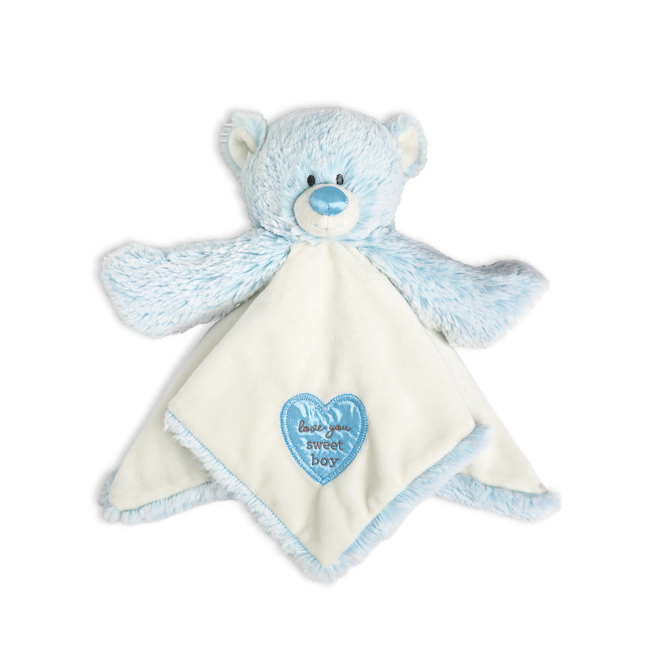 Demdaco Teddy Rattle Blankie - Blue available at The Good Life Boutique