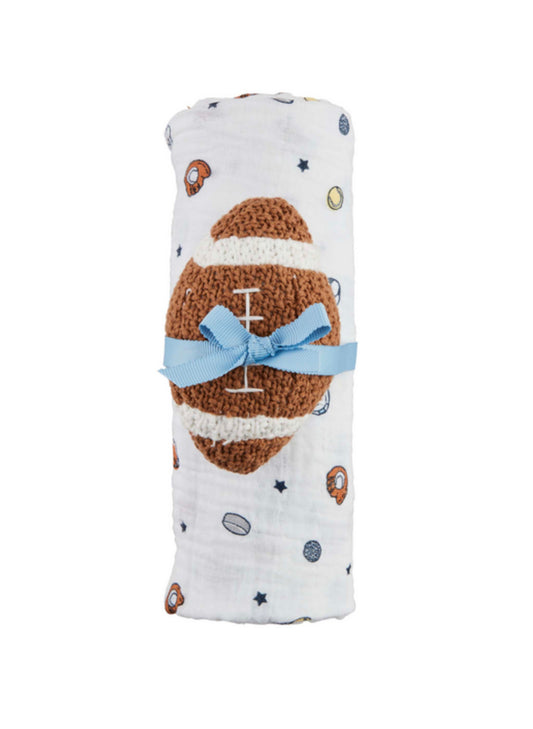 Mud Pie Sports Swaddle And Rattle available at The Good Life Boutique