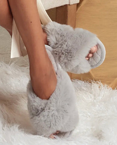 Faceplant Dreams Furry Slides - Grey available at The Good Life Boutique