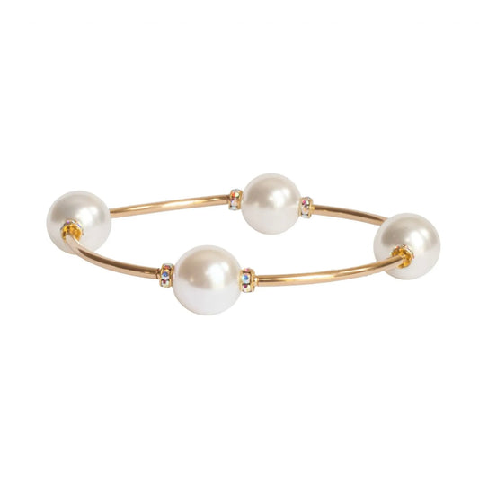 Made As Intended 12mm Crystal White Pearl Blessing Bracelet - Gold Links available at The Good Life Boutique