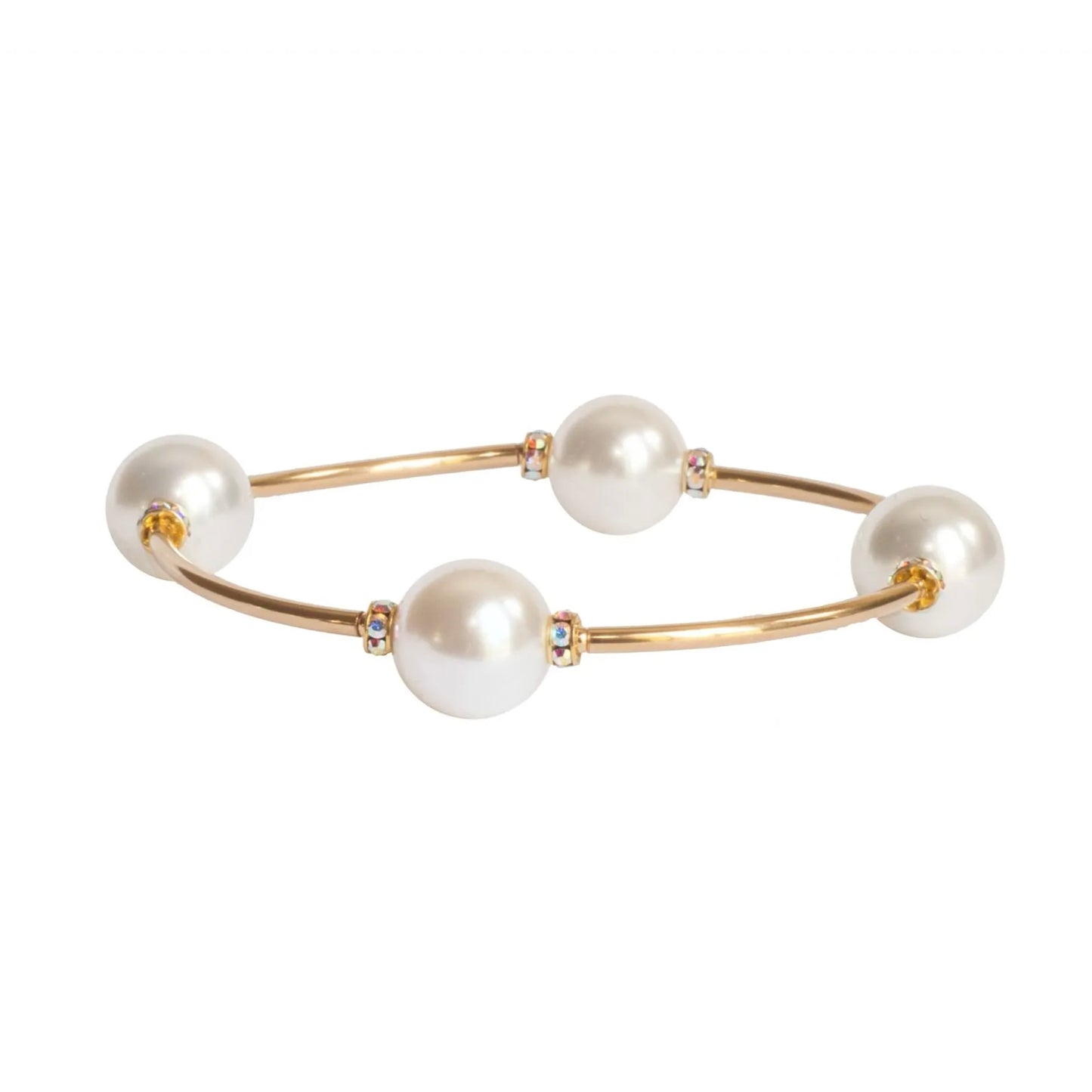 Made As Intended 12mm Crystal White Pearl Blessing Bracelet - Gold Links available at The Good Life Boutique