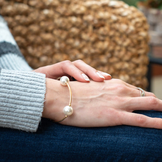 Made As Intended 12mm White Pearl Blessing Bracelet - Gold Links available at The Good Life Boutique