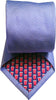Blue necktie with small dots showing red cup pattern on reverse side