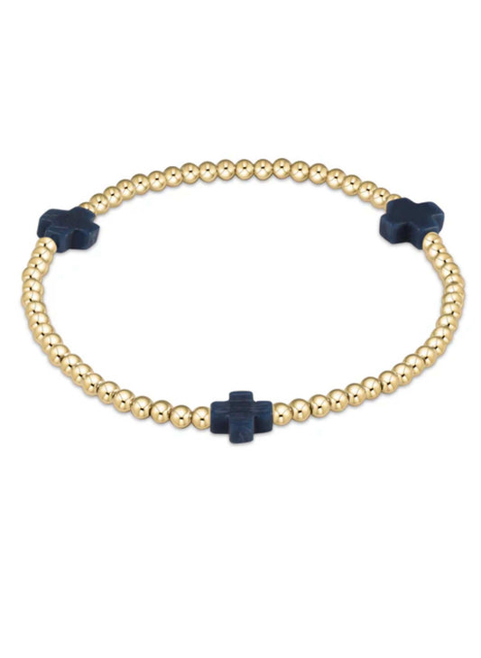 enewton design Enewton - Signature Cross Gold Pattern 3mm Bead Bracelet - Navy available at The Good Life Boutique