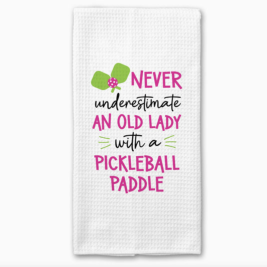 Canary Road Old Lady Pickleball Kitchen Towel - Pink available at The Good Life Boutique