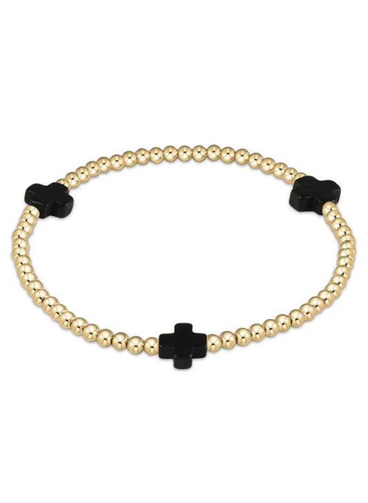enewton design Enewton - Signature Cross Gold Pattern 3mm Bead Bracelet - Onyx available at The Good Life Boutique