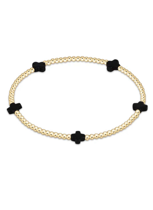 enewton design Enewton - Signature Cross Small Gold Pattern 2mm Bead Bracelet - Onyx available at The Good Life Boutique