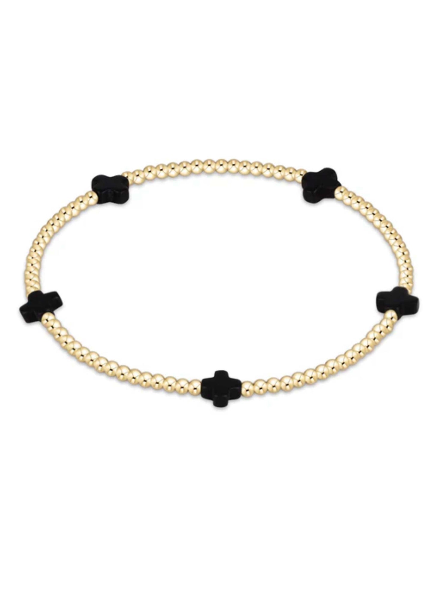 enewton design Enewton - Signature Cross Small Gold Pattern 2mm Bead Bracelet - Onyx available at The Good Life Boutique