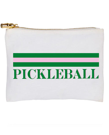 Toss Designs Zippered Flat Carry All  - PickleBall Green + Pink Stripe - Small available at The Good Life Boutique