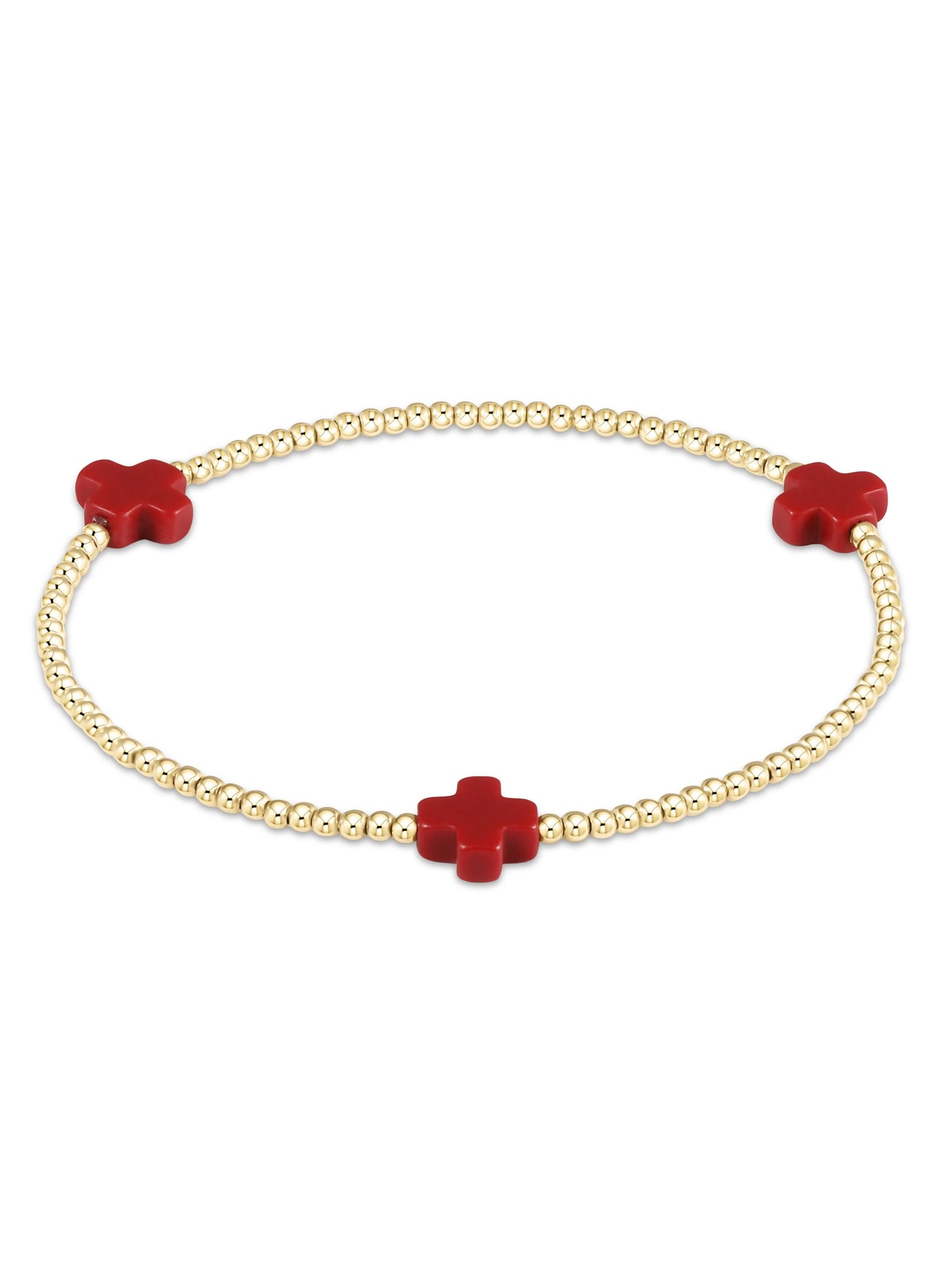 Enewton - Signature Cross Small Gold Pattern 2mm Bead Bracelet - Red