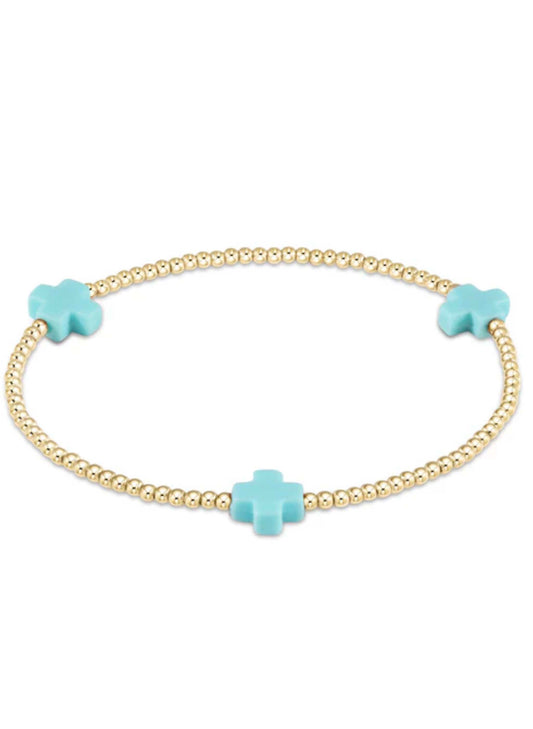 enewton design Enewton - Signature Cross Gold Pattern 2mm Bead Bracelet - Turquoise available at The Good Life Boutique