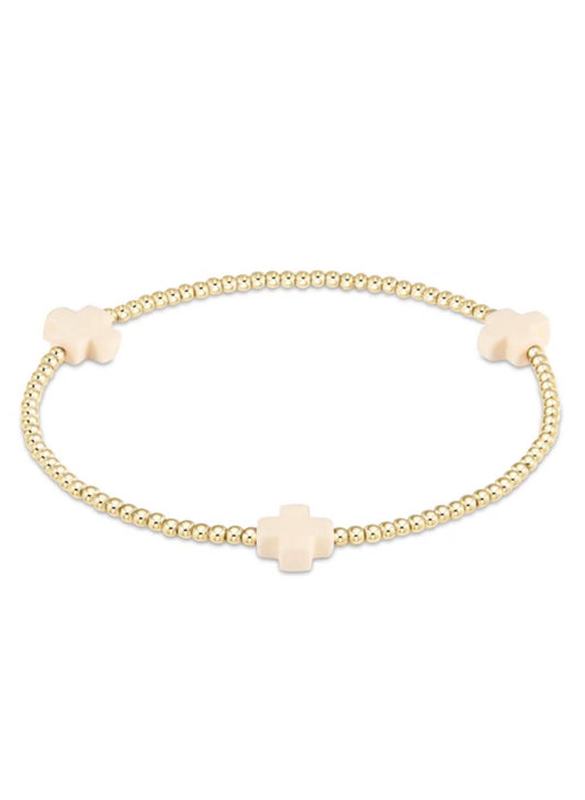 enewton design Enewton - Signature Cross Gold Pattern 2mm Bead Bracelet - Off-White available at The Good Life Boutique