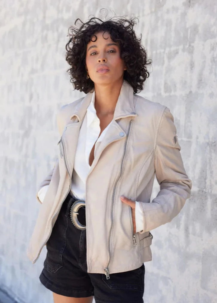 Leather jacket off sales white