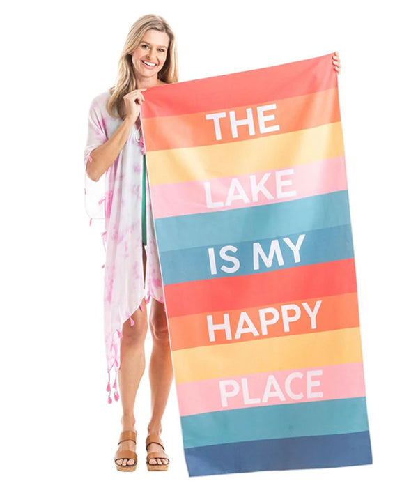 Katydid The Lake Is My Happy Place Quick Dry Beach Towel available at The Good Life Boutique