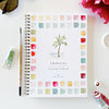 Tropical Watercolor Workbook by Emily Lex Studio with watercolor swatches and palm tree illustration