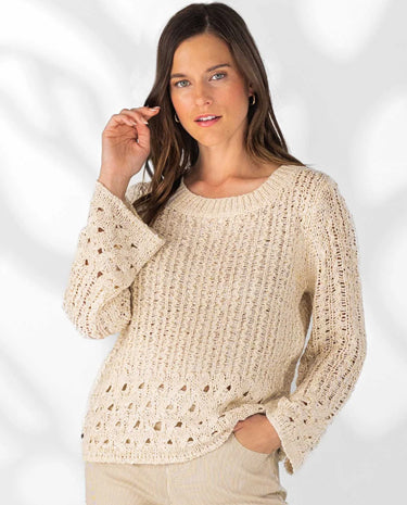 Lisette Lisette - Kiara 23 1/2", 3/4 Sleeve Crochet Sweater - Wheat available at The Good Life Boutique