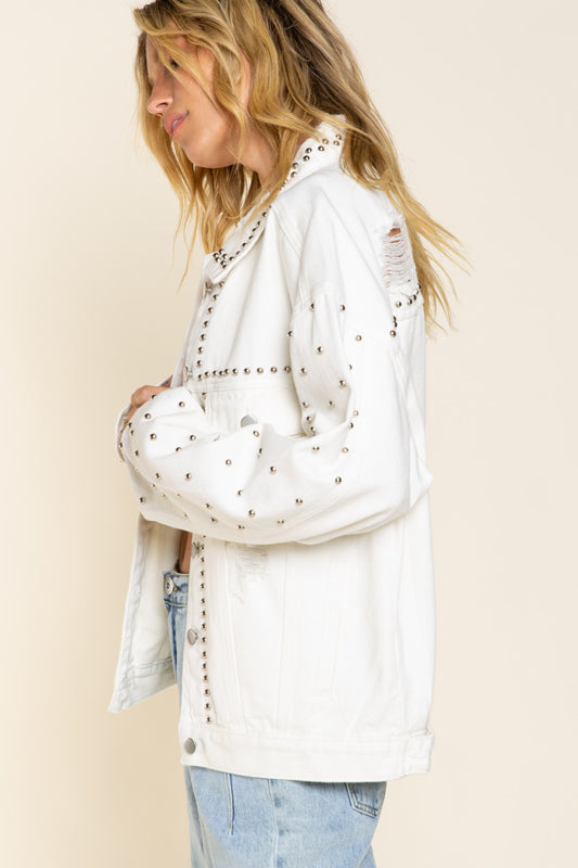 POL Clothing Studded Jacket - White available at The Good Life Boutique