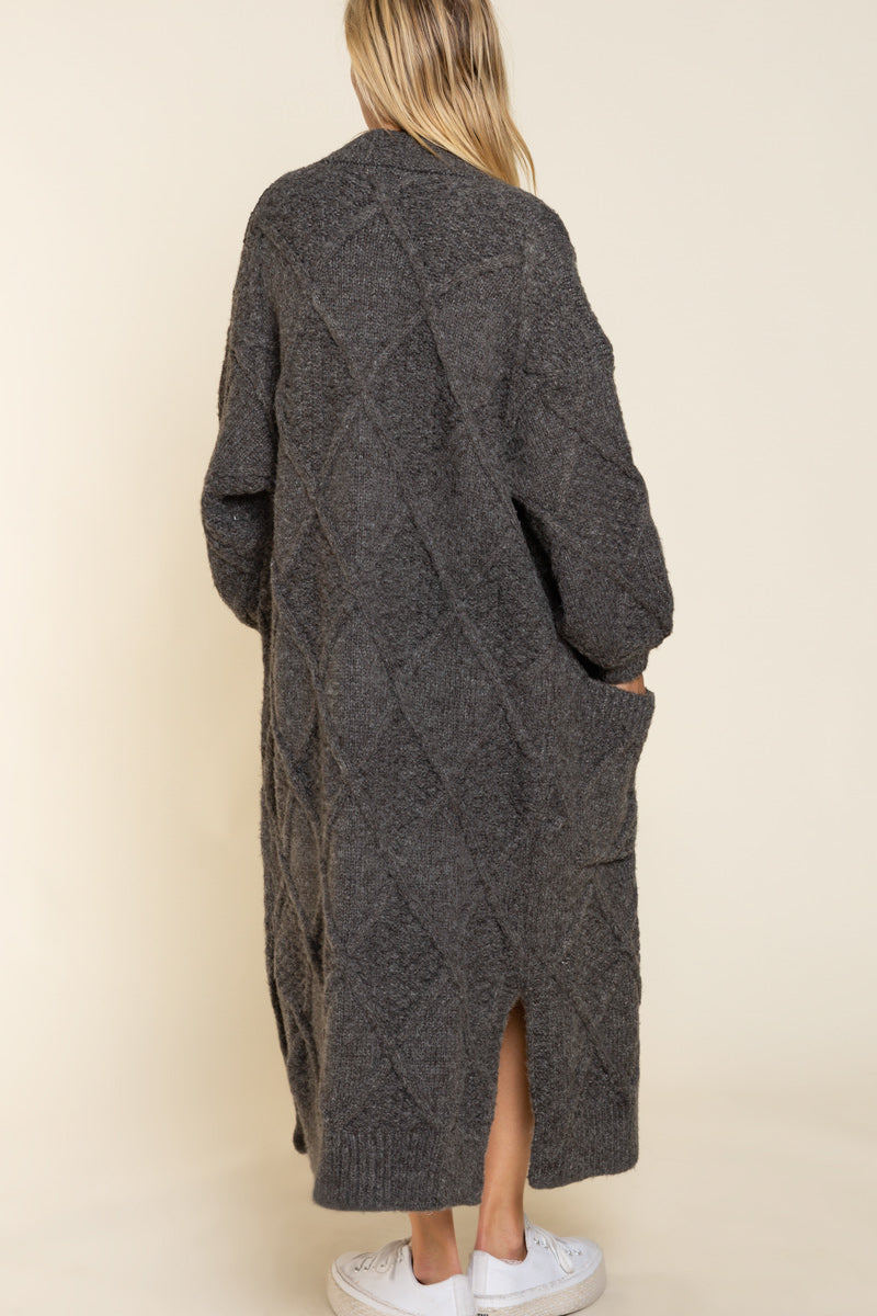 POL Clothing Long Cardigan Sweater With Open Front - Charcoal available at The Good Life Boutique