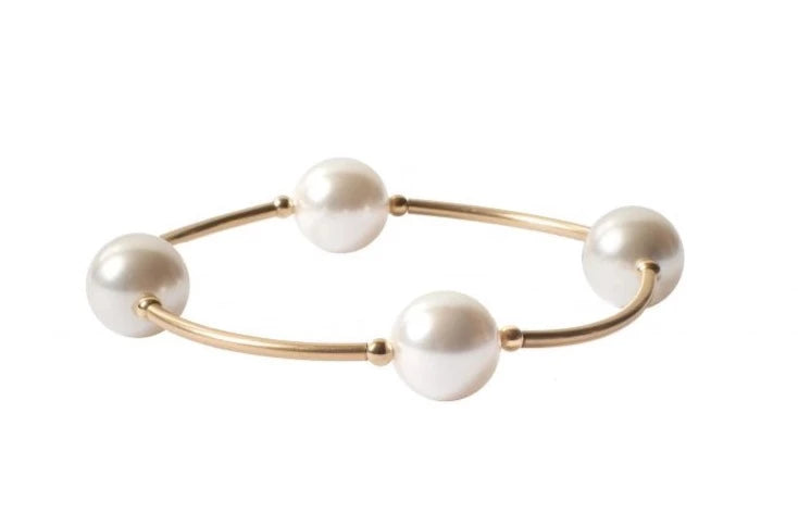 Made As Intended White Pearl Blessing Bracelet With Gold Links available at The Good Life Boutique
