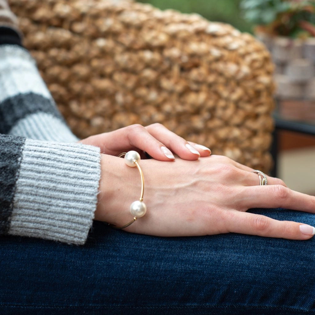 Made As Intended White Pearl Blessing Bracelet With Gold Links available at The Good Life Boutique