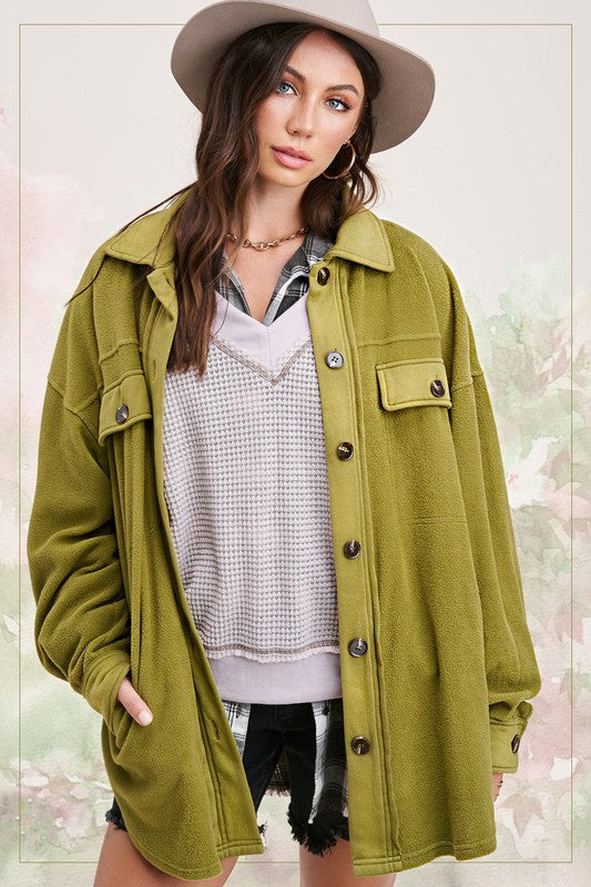 La Miel Sunset Fleece Jacket - Olive available at The Good Life Boutique