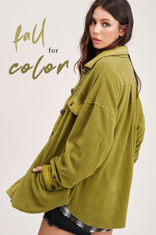 La Miel Sunset Fleece Jacket - Olive available at The Good Life Boutique