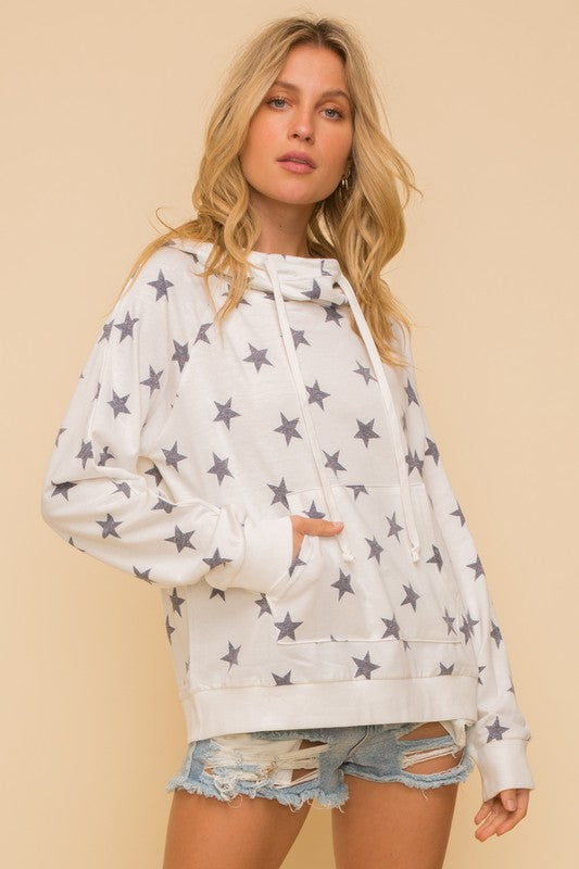 Hem & Thread Star Printed Terry Hoodie Pullover available at The Good Life Boutique