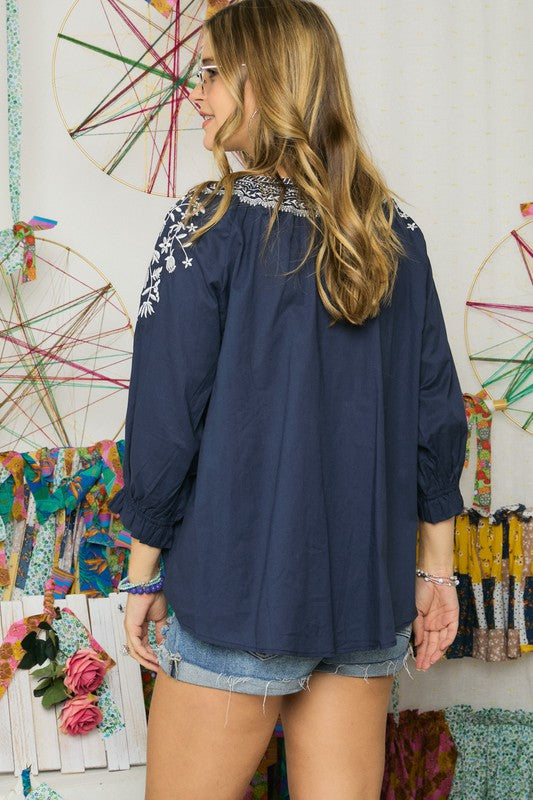 Adora Embroidery Sleeved Peasant Top available at The Good Life Boutique