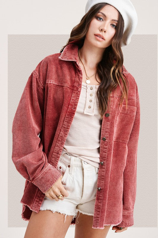 La Miel Chelsie Washed Corduroy Jacket - Terracotta available at The Good Life Boutique