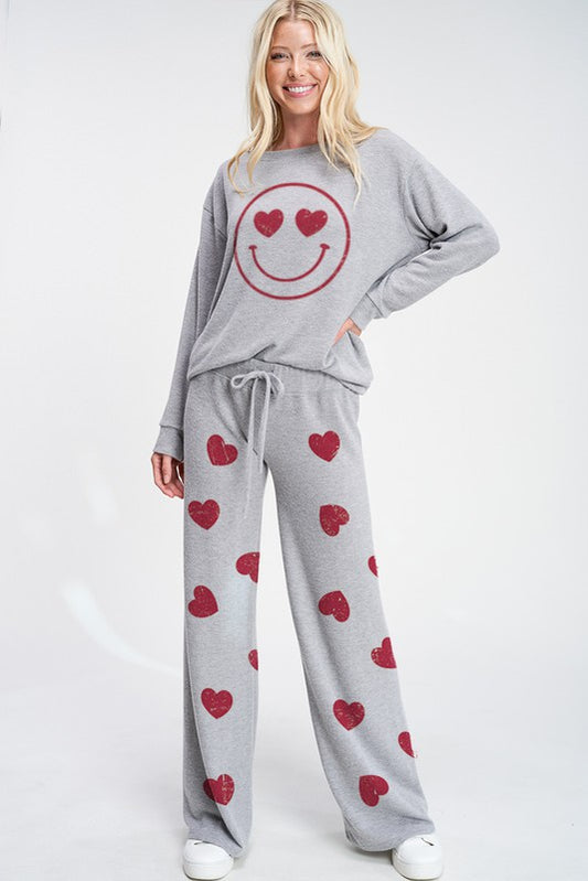 Phil Love Heart Smile Sleep Lounge Wear Set - Heather Grey available at The Good Life Boutique
