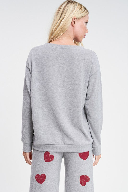 Phil Love Heart Smile Sleep Lounge Wear Set - Heather Grey available at The Good Life Boutique