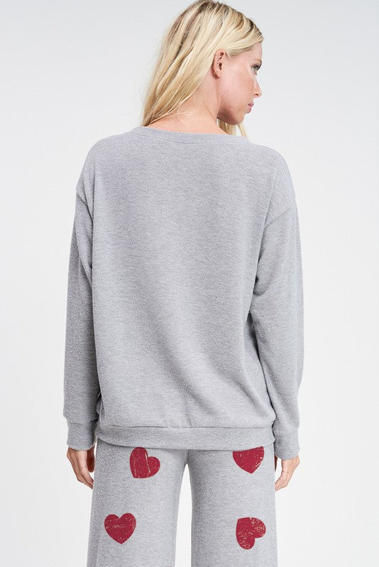 Phil Love Heart Smile Sleep Lounge Wear Set - Heather Grey available at The Good Life Boutique