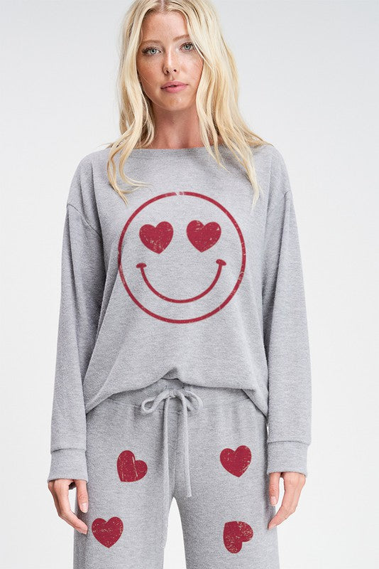 Phil Love Heart Smile Sleep Lounge Wear Set - Heather Grey available at The Good Life Boutique