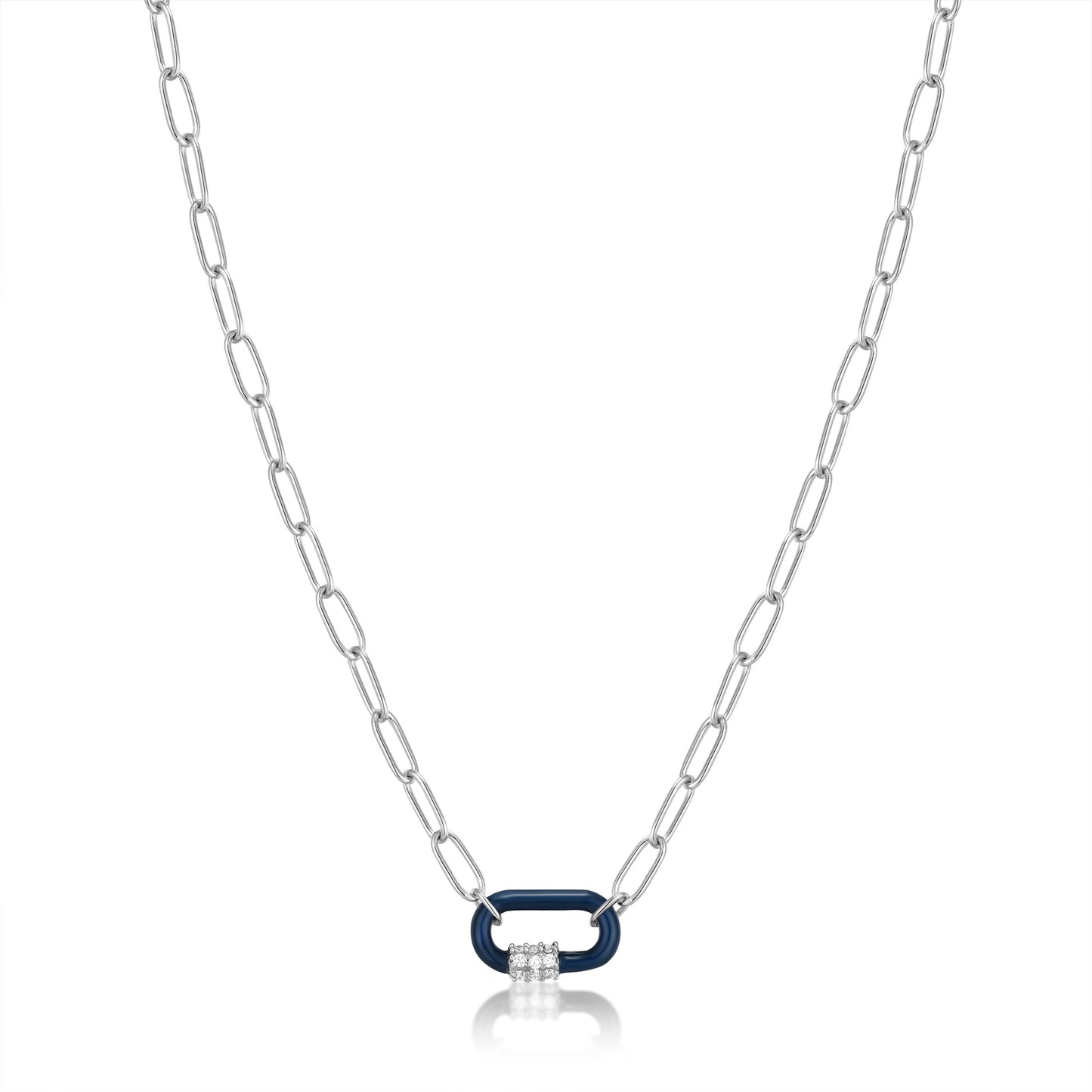 ANIA HAIE ANIA HAIE - Navy Blue Enamel Carabiner Silver Necklace available at The Good Life Boutique