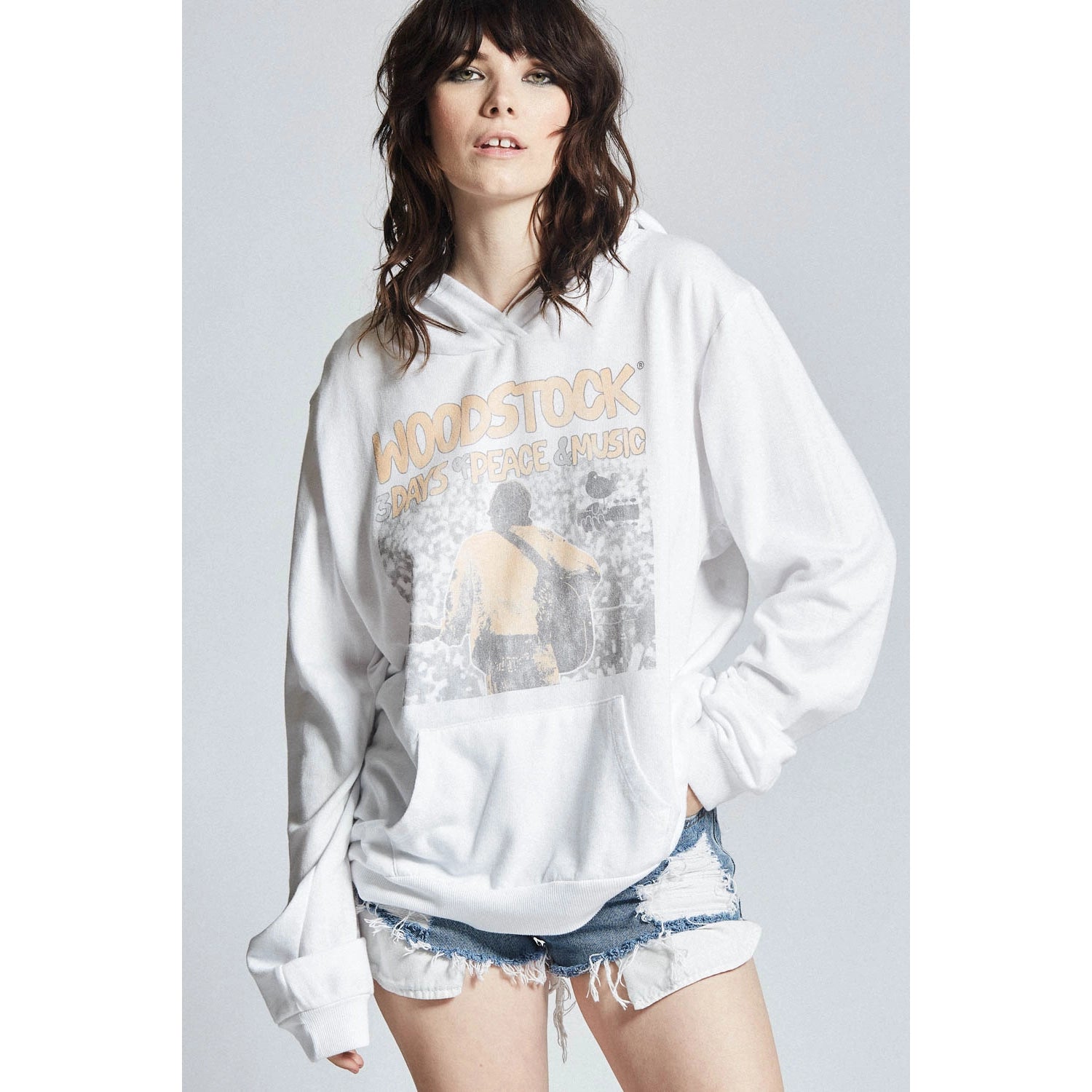 Recycled Karma Woodstock Peace Ls Hoodie - White available at The Good Life Boutique