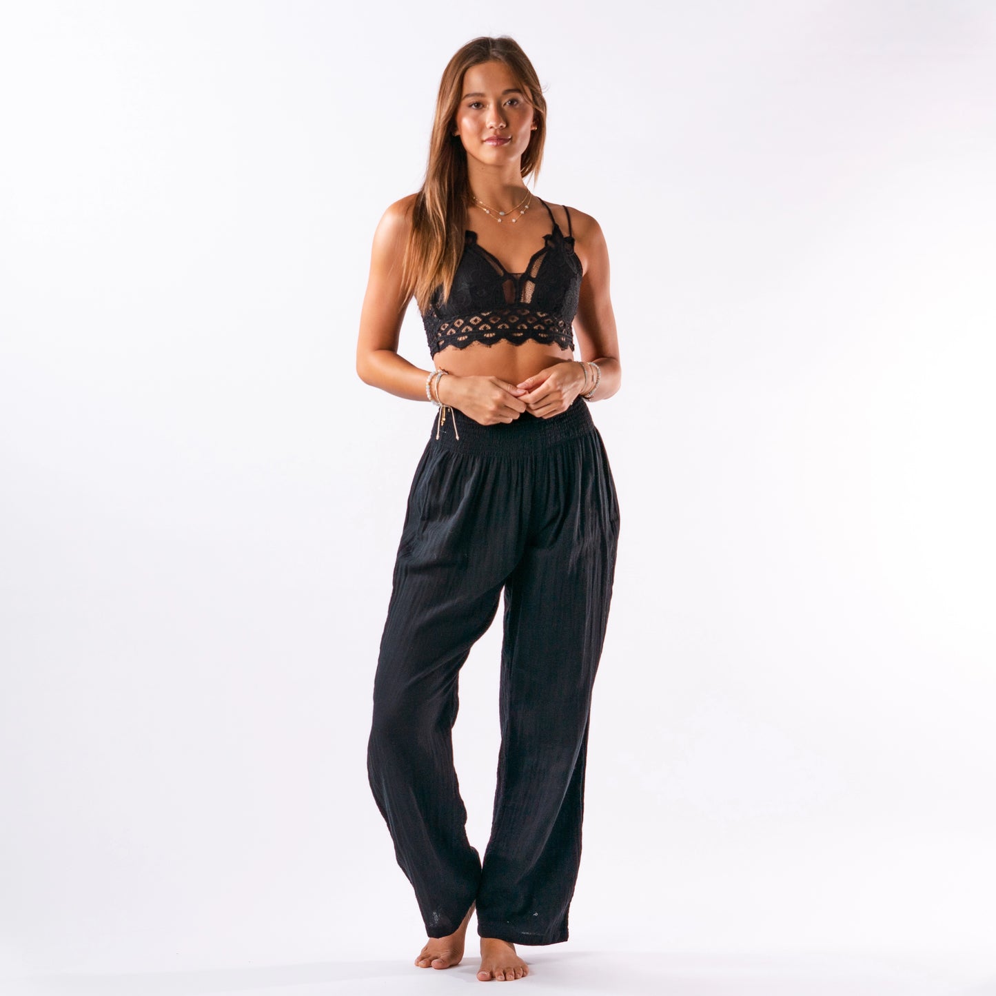 Lotus and Luna Black Wide Leg Cotton Pants available at The Good Life Boutique