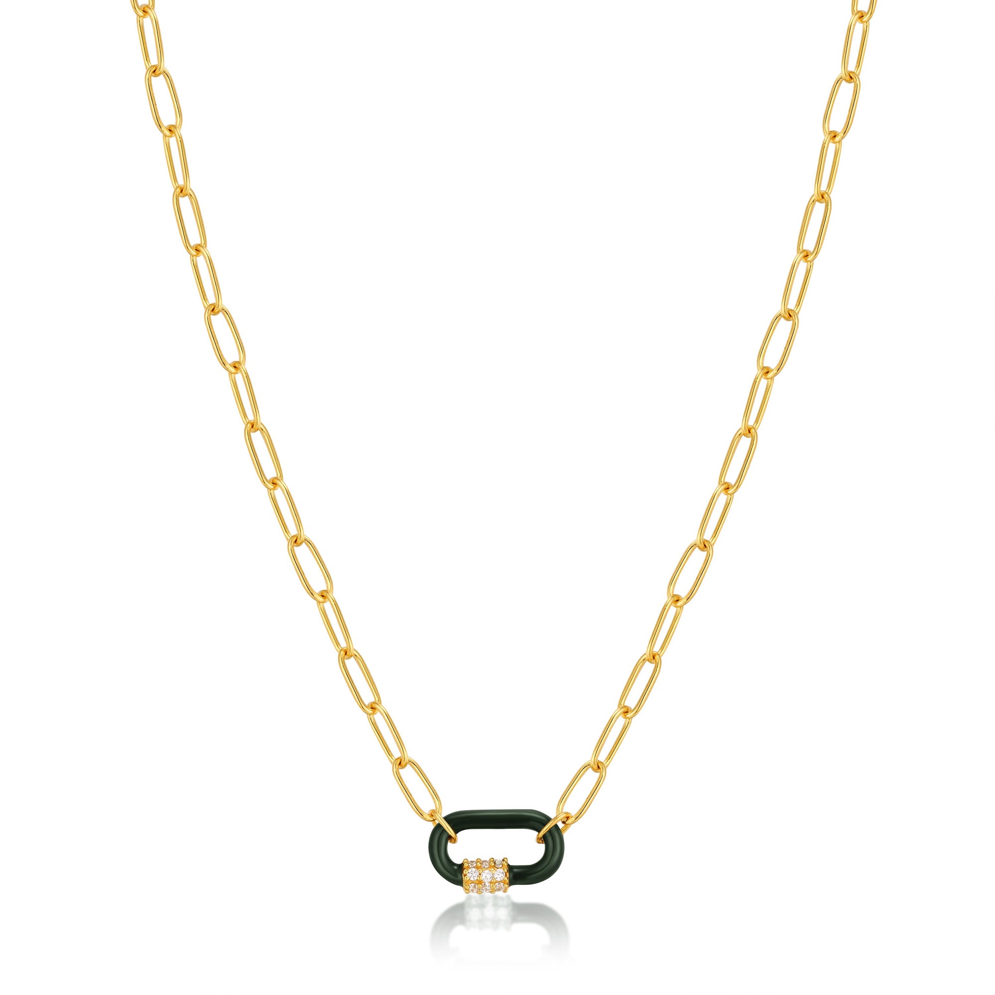 ANIA HAIE ANIA HAIE - Forest Green Enamel Carabiner Gold Necklace available at The Good Life Boutique