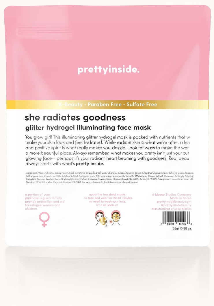 Musee Musee She Radiates Goodness Glitter Hydrogel Illuminating Facial Mask available at The Good Life Boutique