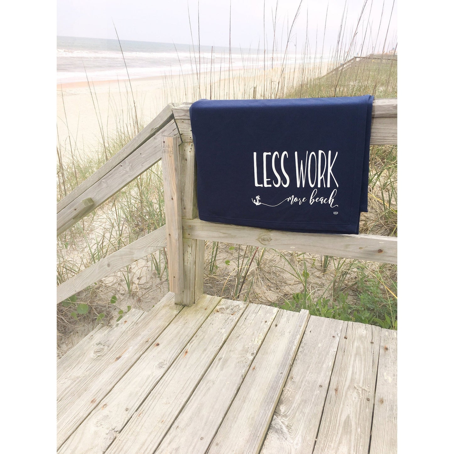Perfect Day Print Co Less Work More Beach Sweatshirt Material/Blanket - Charcoal available at The Good Life Boutique