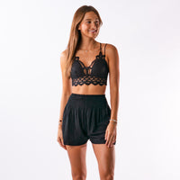 Lotus and Luna Black Cotton Shorts S/M available at The Good Life Boutique