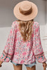 Mountain Valley Trading Floral V Neck Loose Long Sleeve Top - Pink available at The Good Life Boutique