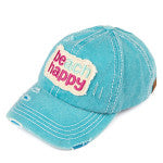 Judson & Co. Ponytail "beach happy"  Embroidered Baseball Cap - Turquoise available at The Good Life Boutique