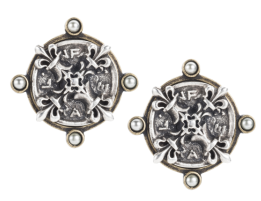 French Kande French Kande Oreille Earrings with Silver X Medallion available at The Good Life Boutique