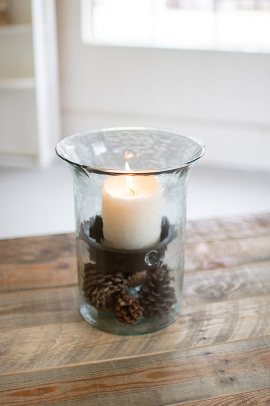 Kalalou, Inc. Glass Candle Cylinder with Rustic Insert - 7" x 11" Small available at The Good Life Boutique