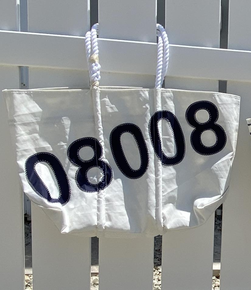 Sea Bags Maine Sea Bags Large Custom Sailcloth Zip Code Tote - 08008 available at The Good Life Boutique