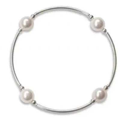 Made As Intended 8MM White Pearl Blessing Bracelet With Silver Links available at The Good Life Boutique
