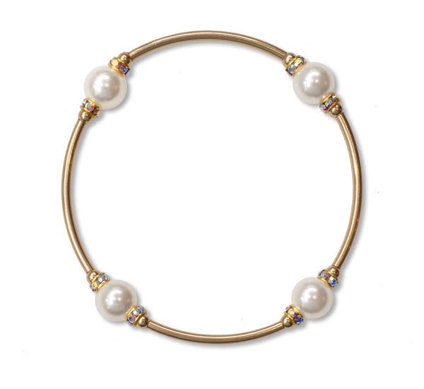 Blessing Bracelet White Pearls with Gold Links 12mm Beads